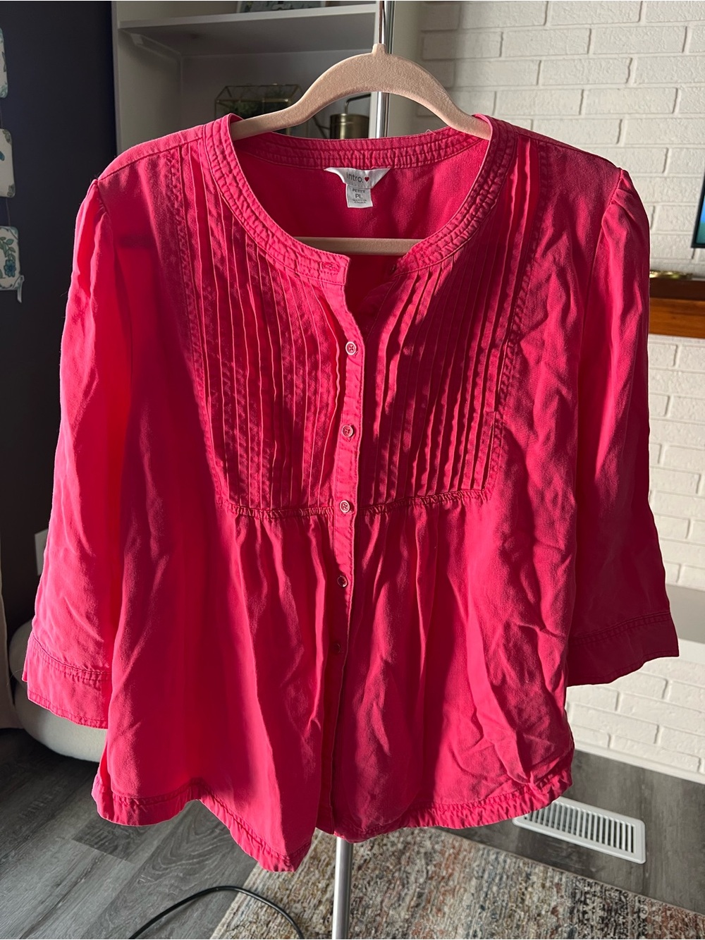 Intro Button-Front Pintuck Blouse